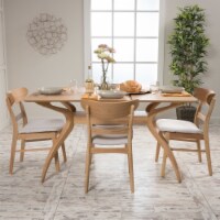 Isador Mid-Century Modern 5 Piece Dining Set with Curved Leg Rectangular Table Light Beige