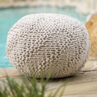 Ashbury Outdoor Handcrafted Modern Fabric Weave Pouf Ivory