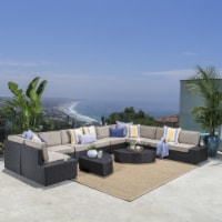 Reddington 12pc Outdoor Wicker Sectional Sofa Set with Cushions Gray