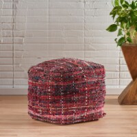 Kamil Recycled Fabric Artisan Cube Pouf Red
