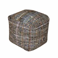 Kamil Recycled Fabric Artisan Cube Pouf Khaki