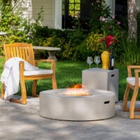 Hearth Circular 50K BTU Outdoor Gas Fire Pit Table with Tank Holder Light Grey