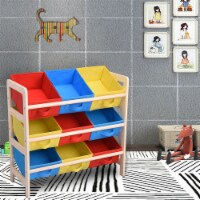 Wood Frame Organizer Toy Storage Shelf with 9 Removable Bins for Playroom Drawing Room