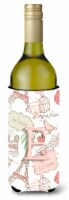 Carolines Treasures  CJ2002-ELITERK Letter E Love in Paris Pink Wine Bottle Hugg