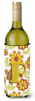 Carolines Treasures  CJ2003-PLITERK Letter P Floral Mustard and Green Wine Bottl