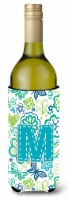Letter M Flowers and Butterflies Teal Blue Wine Bottle Hugger