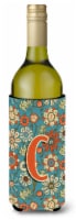 Carolines Treasures  CJ2012-CLITERK Letter C Flowers Retro Blue Wine Bottle Hugg