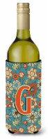 Carolines Treasures  CJ2012-GLITERK Letter G Flowers Retro Blue Wine Bottle Hugg
