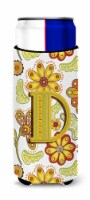 Letter D Floral Mustard and Green Ultra Hugger for slim cans
