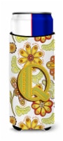 Letter Q Floral Mustard and Green Ultra Hugger for slim cans