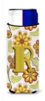 Letter R Floral Mustard and Green Ultra Hugger for slim cans