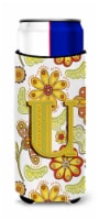 Letter U Floral Mustard and Green Ultra Hugger for slim cans