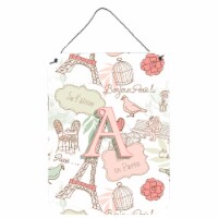Carolines Treasures  CJ2002-ADS1216 Letter A Love in Paris Pink Wall or Door Han