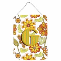 Letter G Floral Mustard and Green Wall or Door Hanging Prints