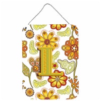 Letter L Floral Mustard and Green Wall or Door Hanging Prints