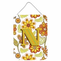 Letter N Floral Mustard and Green Wall or Door Hanging Prints