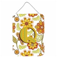 Letter Q Floral Mustard and Green Wall or Door Hanging Prints