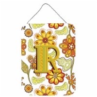 Letter R Floral Mustard and Green Wall or Door Hanging Prints