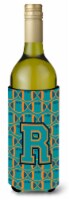 Letter R Football Aqua, Orange and Marine Blue Wine Bottle Hugger