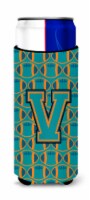 Letter V Football Aqua, Orange and Marine Blue Ultra Hugger for slim cans