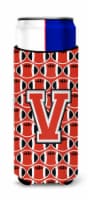 Letter V Football Scarlet and Grey Ultra Hugger for slim cans
