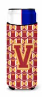 Letter V Football Cardinal and Gold Ultra Hugger for slim cans