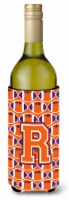 Letter R Football Orange, White and Regalia Wine Bottle Hugger