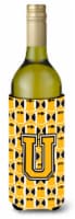 Letter U Football Black, Old Gold and White Wine Bottle Hugger