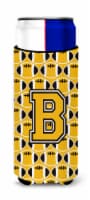Letter B Football Black, Old Gold and White Ultra Hugger for slim cans
