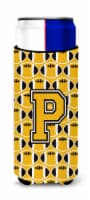 Letter P Football Black, Old Gold and White Ultra Hugger for slim cans