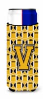 Letter V Football Black, Old Gold and White Ultra Hugger for slim cans