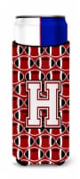 Letter H Football Cardinal and White Ultra Hugger for slim cans