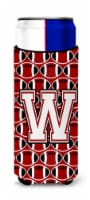 Letter W Football Cardinal and White Ultra Hugger for slim cans