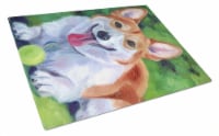 Carolines Treasures 7296LCB Corgi with green ball Glass Cutting Board Large