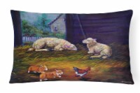 Corgi Chaos in the barn with sheep Canvas Fabric Decorative Pillow