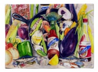 Crystal Hot Sauce with Camellia Beans and Black Skillet Fabric Placemat