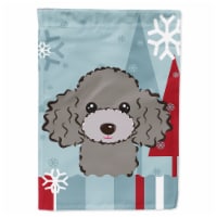 Carolines Treasures  BB1755CHF Winter Holiday Silver Gray Poodle Flag Canvas Hou