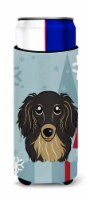 Winter Holiday Longhair Black and Tan Dachshund Ultra Hugger for slim cans