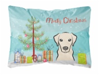 Christmas Tree and Yellow Labrador Canvas Fabric Decorative Pillow