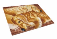 Zeus and Chloie the Golden Retrievers Glass Cutting Board Large