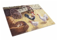 Rooster and Hens Chickens in the Barn Glass Cutting Board Large