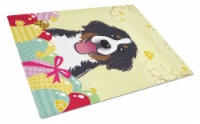 Bernese Mountain Dog Easter Egg Hunt Glass Cutting Board Large