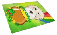 Longhair Creme Dachshund St. Patrick's Day Glass Cutting Board Large