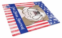 American Flag and English Bulldog  Glass Cutting Board Large