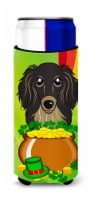 Longhair Black and Tan Dachshund St. Patrick's Day Ultra Hugger for slim cans