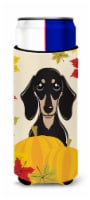Smooth Black and Tan Dachshund Thanksgiving Ultra Hugger for slim cans