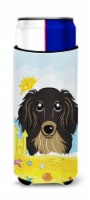 Longhair Black and Tan Dachshund Summer Beach Ultra Hugger for slim cans