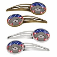 Carolines Treasures BB2189HCS4 American Flag & Silver Gray Poodle Barrettes Hair Clips, Set o