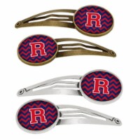 Carolines Treasures CJ1054-RHCS4 Letter R Chevron Yale Blue & Crimson Barrettes Hair Clips, S