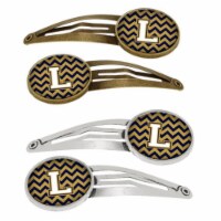 Carolines Treasures CJ1057-LHCS4 Letter L Chevron Navy Blue & Gold Barrettes Hair Clips, Set